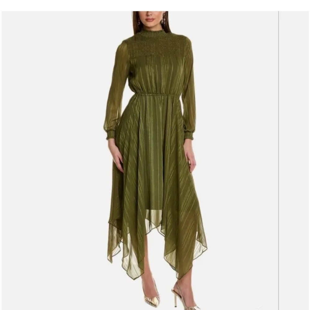 NANETTE NANETTE LEPORE
Smocked Handkerchief Hem Midi Olive Green Dress